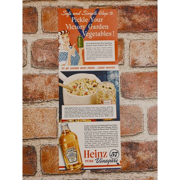 1942 Victory Garden Ad -‎ Heinz Vinegar & Pickle Veggies - Vintage Print - Picture 1 of 6